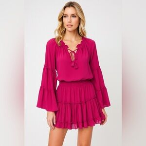 Misa Leeva mini dress pink size medium ruffle coquette Valentine’s smocked vamp